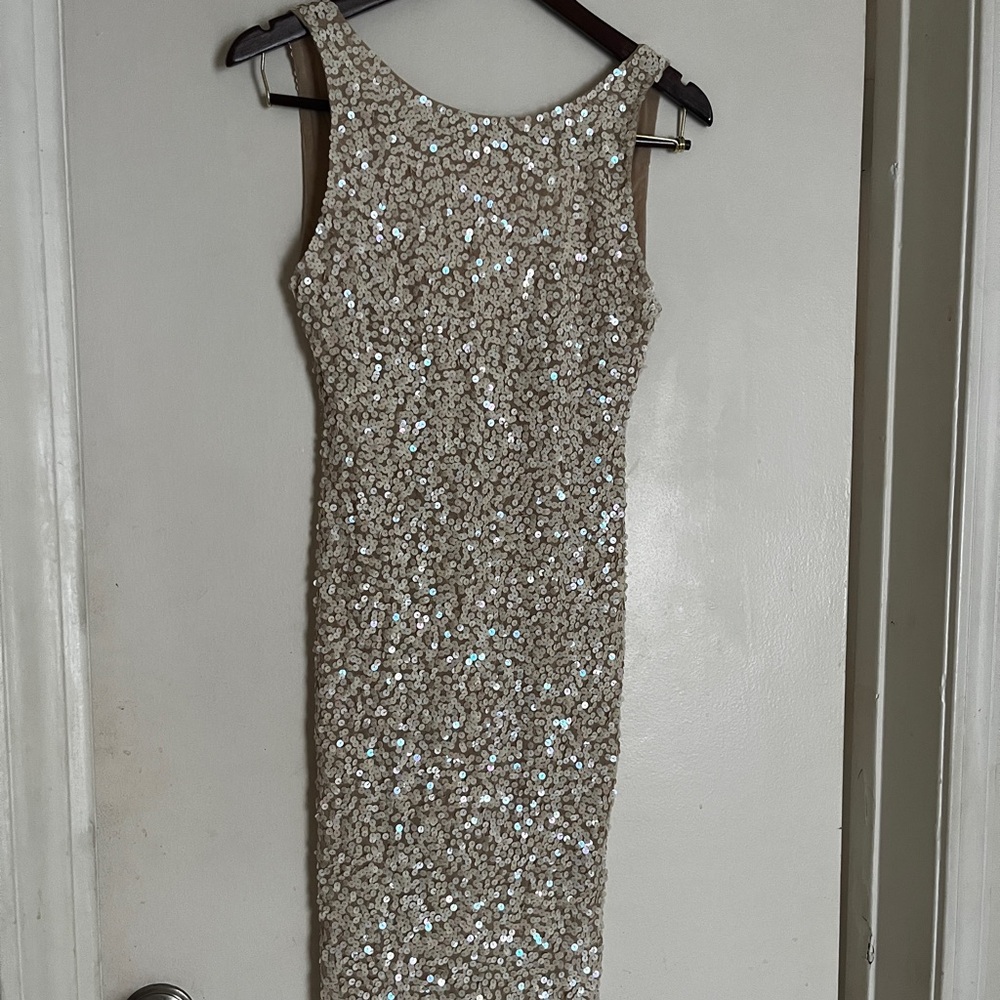 Alice + Olivia Sequin Embellished Beige Mini Dress